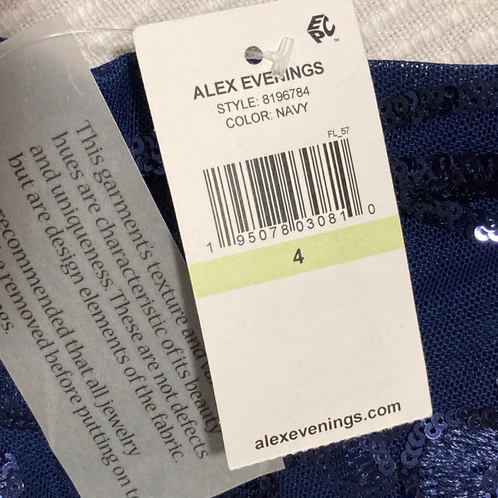 Alex Evenings Navy Blue Sequin Embellished Gown | V-Neck‎ | Empire Waist - Picture 7 of 15